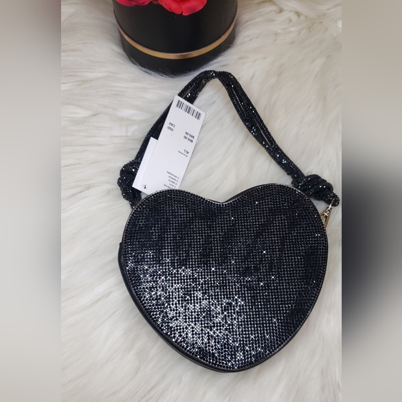 Kimchi Blue NWT Black Rhinestone Heart Mini Baguette Bag |Coquette Girl Y2K Glam - Picture 10 of 12
